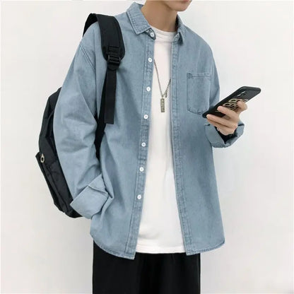 2024 Spring and Summer Fashion Minimalist Retro Hong Kong Style Loose Casual Oversize Versatile Workwear Denim Jacket for Men