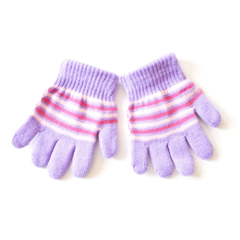 Baby Boys Girls Full Finger Gloves Winter Knitted Stripe Mitten Kids Outdoor Gloves for 1 2 3 4 5 Years Old Children Accessories