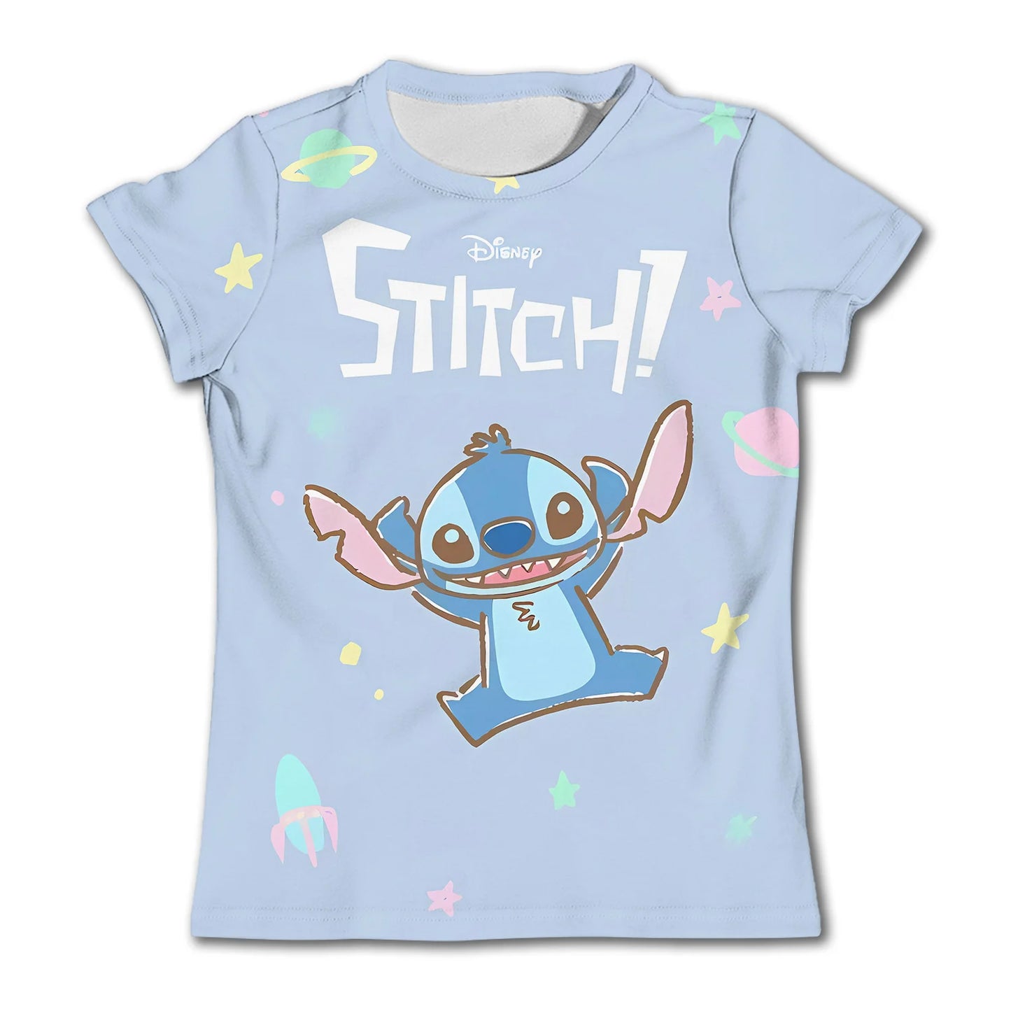 3-4Y Girls Disney Stitch T Shirts Summer Cute Cartoon Short Sleeve Children's Casual Clothing Quick Dry Tees T-shirt Kids' Top