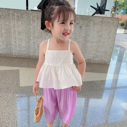 Baby Girls Clothing Suspender Vest Toddler Kids Breathable Shirt Summer Cotton Solid Hollow Sweet Top Children's Tank Top