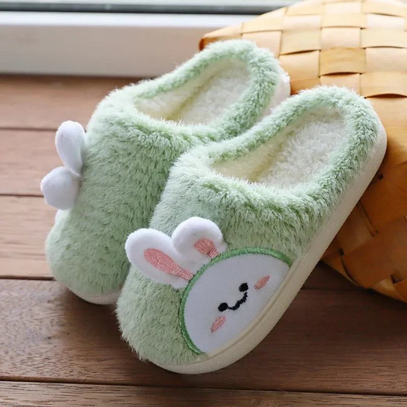 New Slippers For Home For Children Boys Girls Autumn Winter Home Furry Cute Flip Flops Rabbit Indoor Wooden Floor Warm Cotton Sh