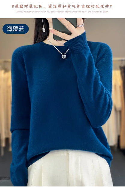 Women 100% Pure Merino Wool Knitted Sweater Autumn Winter Fashion O-Neck Pullover Seamless Jumper Tops Cashmere Warm Clothes