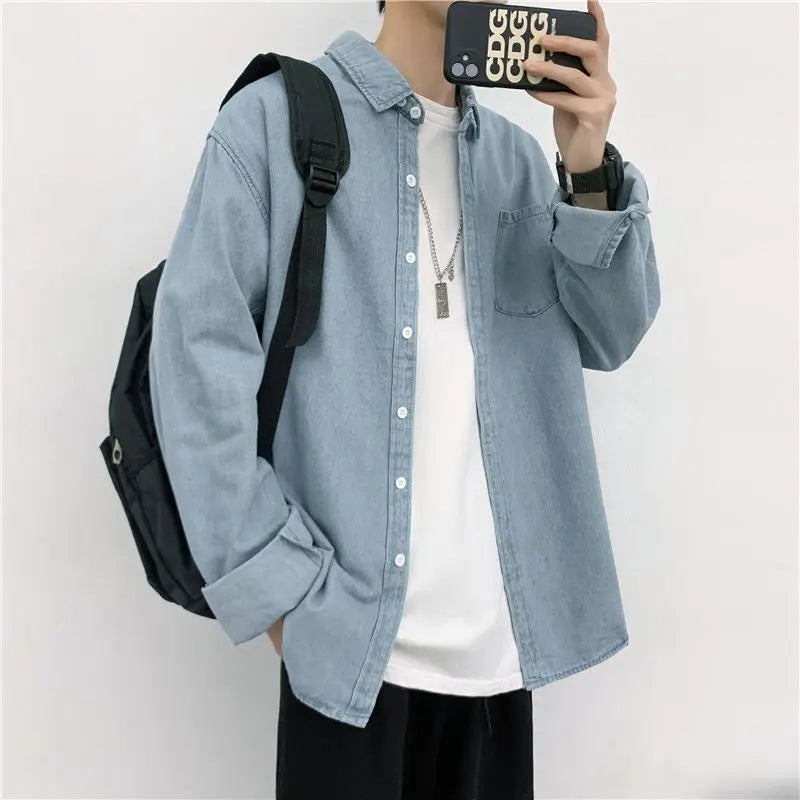 2024 Spring and Summer Fashion Minimalist Retro Hong Kong Style Loose Casual Oversize Versatile Workwear Denim Jacket for Men