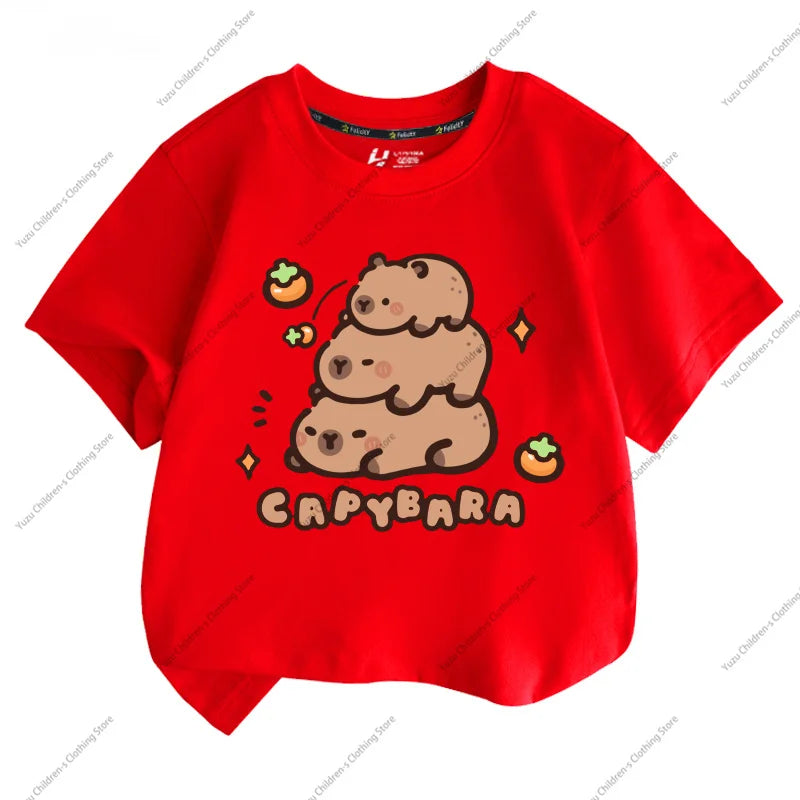 Summer New Trend Capybara Printing Pure Cotton Children's Short-Sleeved T-Shirt Cute Comfortable Versatile Boy And Girl T-Shirt