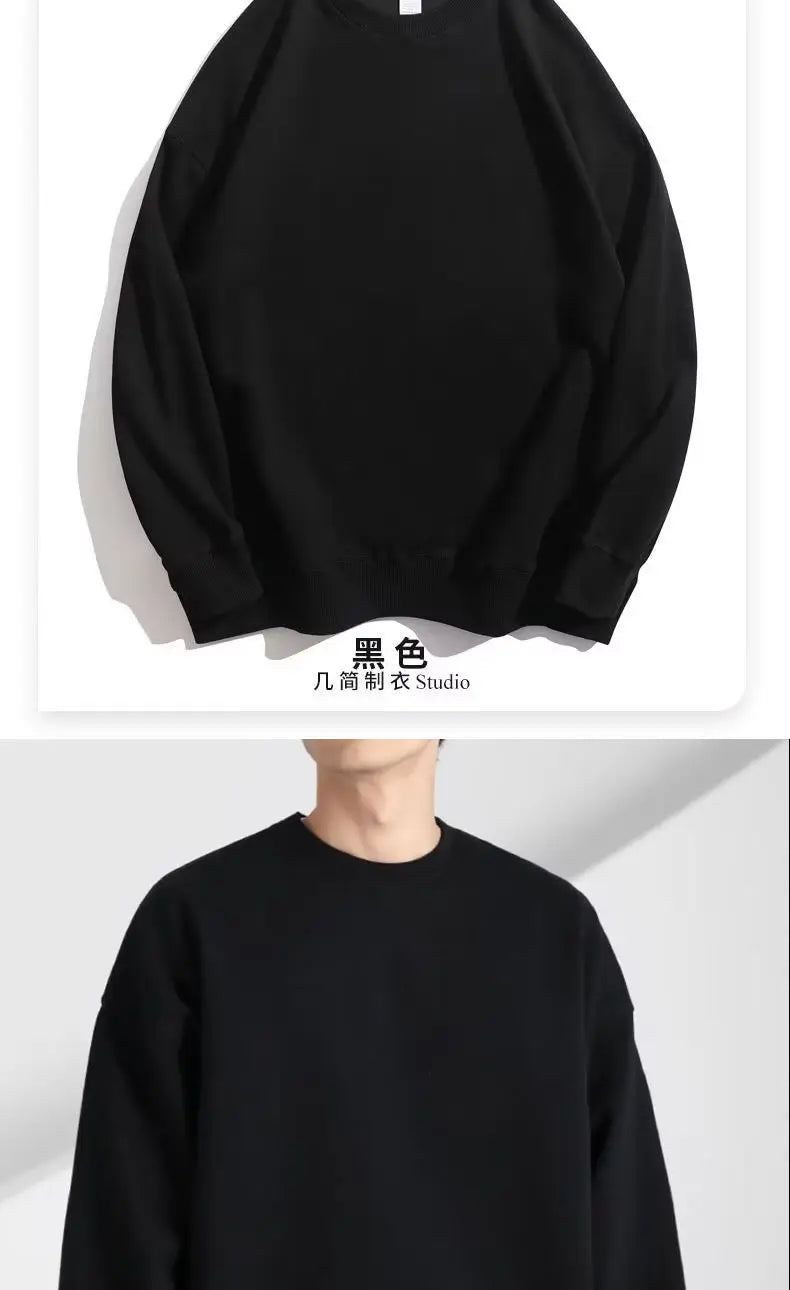 Pullover Daily Simple Black O Neck Fashion Sweatshirt Men Autumn Winter Y2k Clothing Fleece Thick Youth Straight Boy Hoody Tops