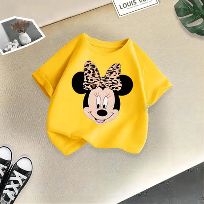 Disney Mickey Minnie Cartoon Printed Boys Girls Street Cotton T-shirt Baby Comfort Crewneck short sleeve top T-shirt top