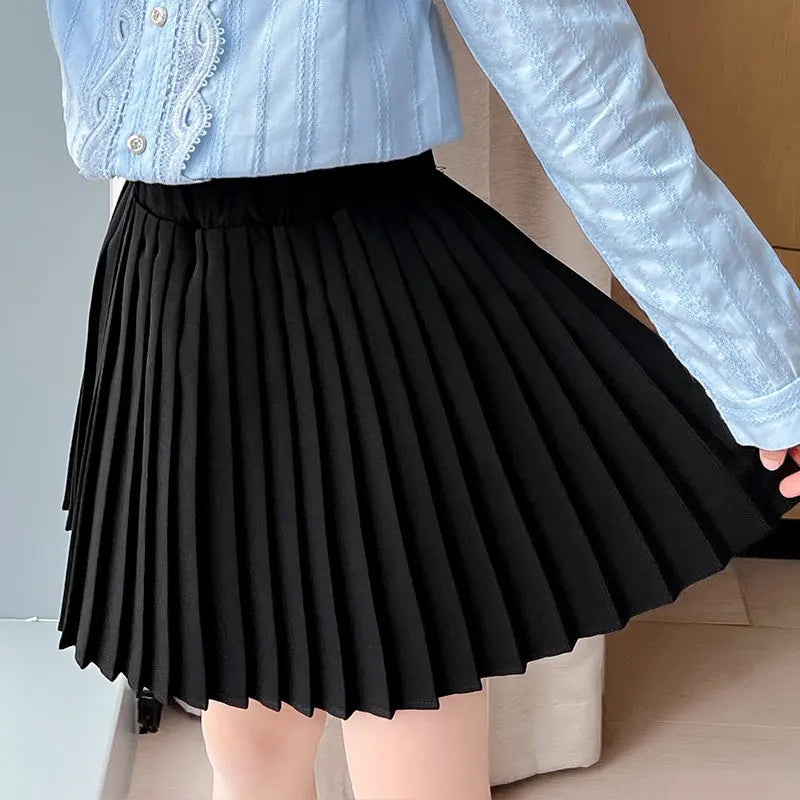 Baby Girls School Black Skirt Spring Autumn New Arrivals Princess Pleated Mini Skirt Korean Casual Clothes 4 5 7 8 9 11 13Years