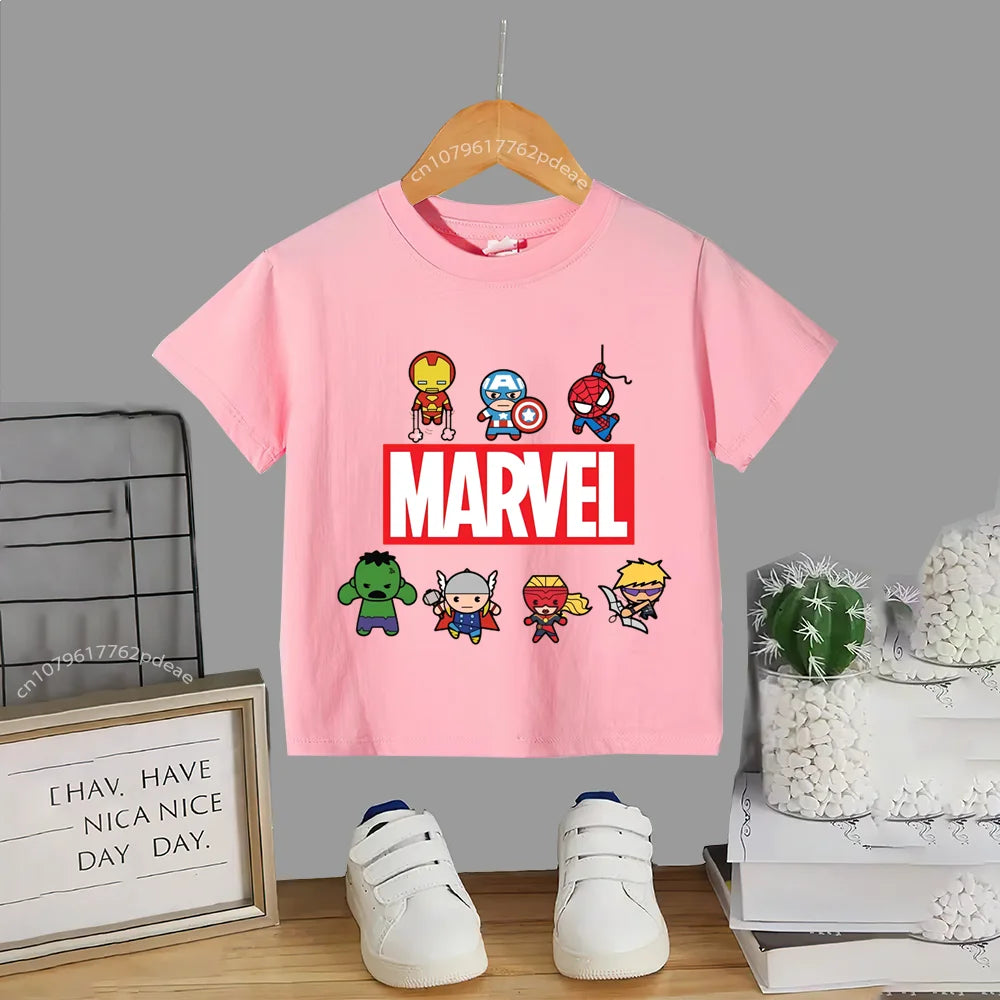 Superhero Teen 100% Cotton T-shirt Children's small cartoon print casual cotton T-shirt for boys and girls Baby comfortable shor