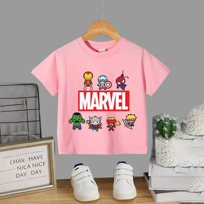 Superhero Teen 100% Cotton T-shirt Children's small cartoon print casual cotton T-shirt for boys and girls Baby comfortable shor