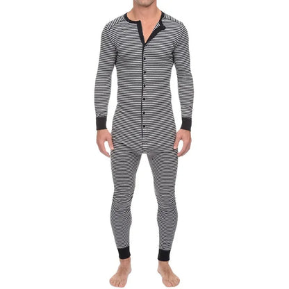 Striped Men's Casual and Comfortable Long-sleeved Jumpsuit Spring and Autumn Daily Home Wear in Stock