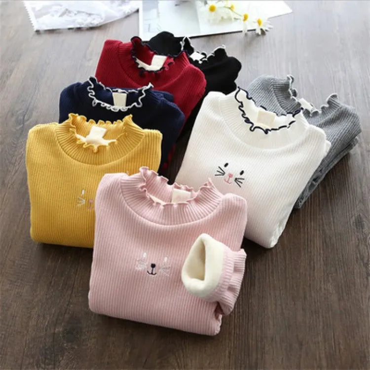 Fashion Girls Sweaters 2023 New Winter Children Clothes Cartoon Kids Tops Warm Velvet Thick Kids Sweater Girls Outwear Sweater