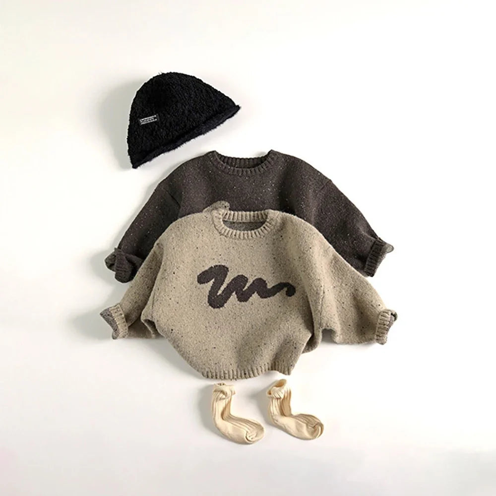 1-6Y Kids Sweaters Loose Style Girls Knitwear O Neck Boys Pullover Children Knit Outfit Girls Clothing