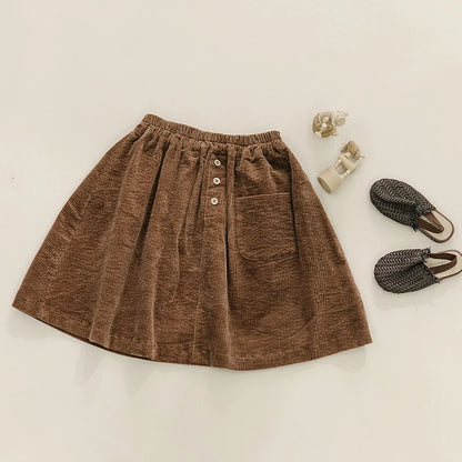 100% Cotton Retro Corduroy Girl's Skirt Autumn And Winter New Thickened Baby Girl Rustic Style Elastic Waist Casual Loose Skirts