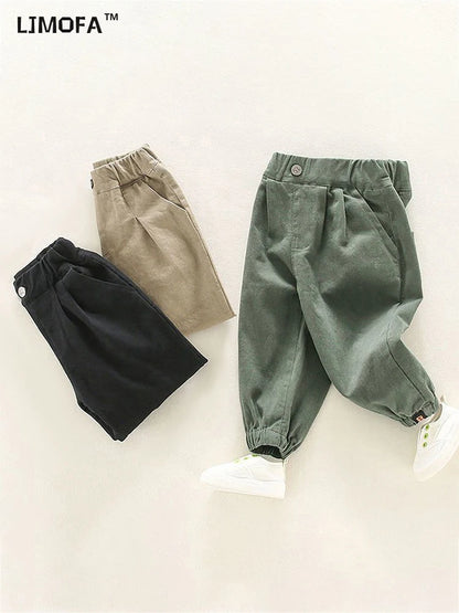 LJMOFA Baby Boys Casual Sweatpants Cargo Pants Children Clothing Kids Jogger Autumn Solid Winter Girls Outerwear Sports Trousers