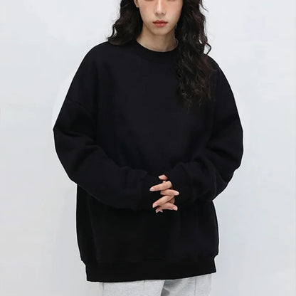 Pullover Daily Simple Black O Neck Fashion Sweatshirt Men Autumn Winter Y2k Clothing Fleece Thick Youth Straight Boy Hoody Tops