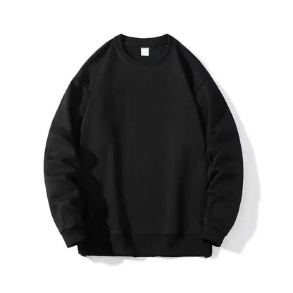 Pullover Daily Simple Black O Neck Fashion Sweatshirt Men Autumn Winter Y2k Clothing Fleece Thick Youth Straight Boy Hoody Tops