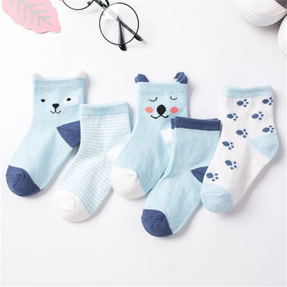 5 Pair/Lot Kids Cute Soft Cartoon Cotton Socks Boy Girl Baby Warm Stripe Dots Fashion Sport Socks Autumn Winter Children Gift