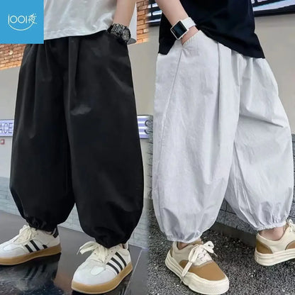 Children's Trousers Spring and Autumn Thin Style Fashion Korean Anti-mosquito Draw Leg Bloomers Casual Loose Simple Boys Girls