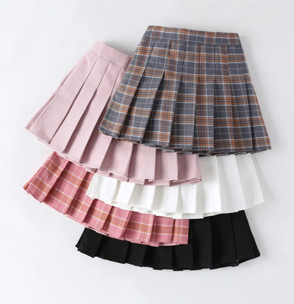 Girls High Waist Solid Pleated Mini Skirt for 4-12Y Girl Summer Korean Preppy Style Fashion Dance Skirts Student A-line Skirts