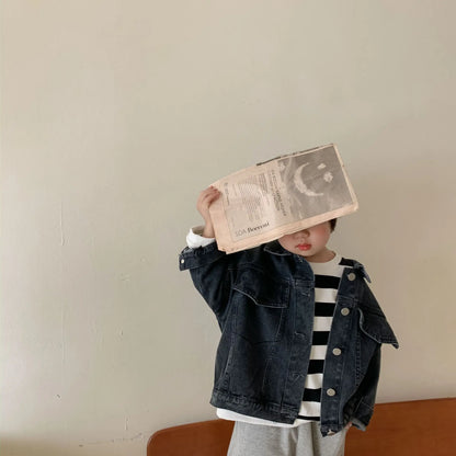 Spring Fall Boys and girls Casual All-match Denim Jackets 2-6 Years Kids Turn-down Collar Long Sleeve Coat Children Loose Tops