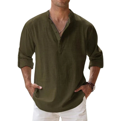 New Cotton Linen Shirts for Men Casual Shirts Lightweight Long Sleeve Henley Beach Shirts Hawaiian T Shirts for Men