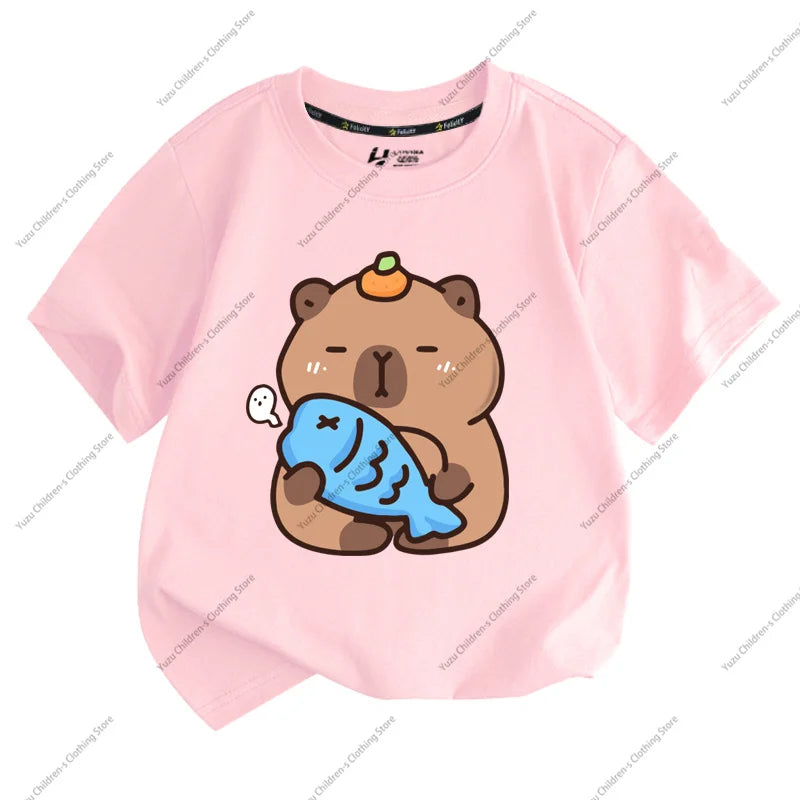 Summer New Trend Capybara Printing Pure Cotton Children's Short-Sleeved T-Shirt Cute Comfortable Versatile Boy And Girl T-Shirt