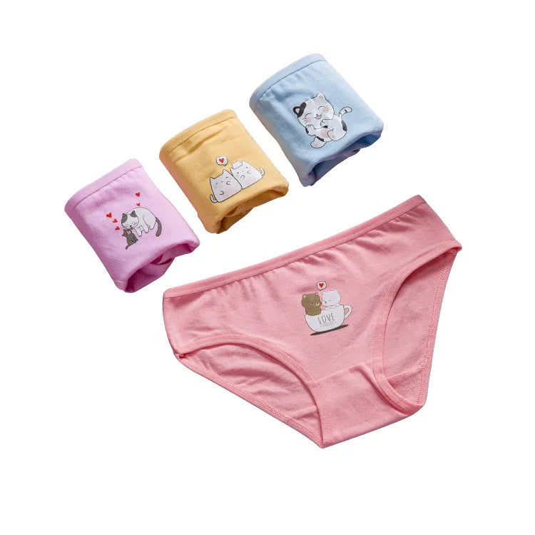 4pcs Girls Cartoon Briefs Female Child Modal Underwear Florals Girls Printing Panties Kids Brief Panties Underpants Size 2T-10T