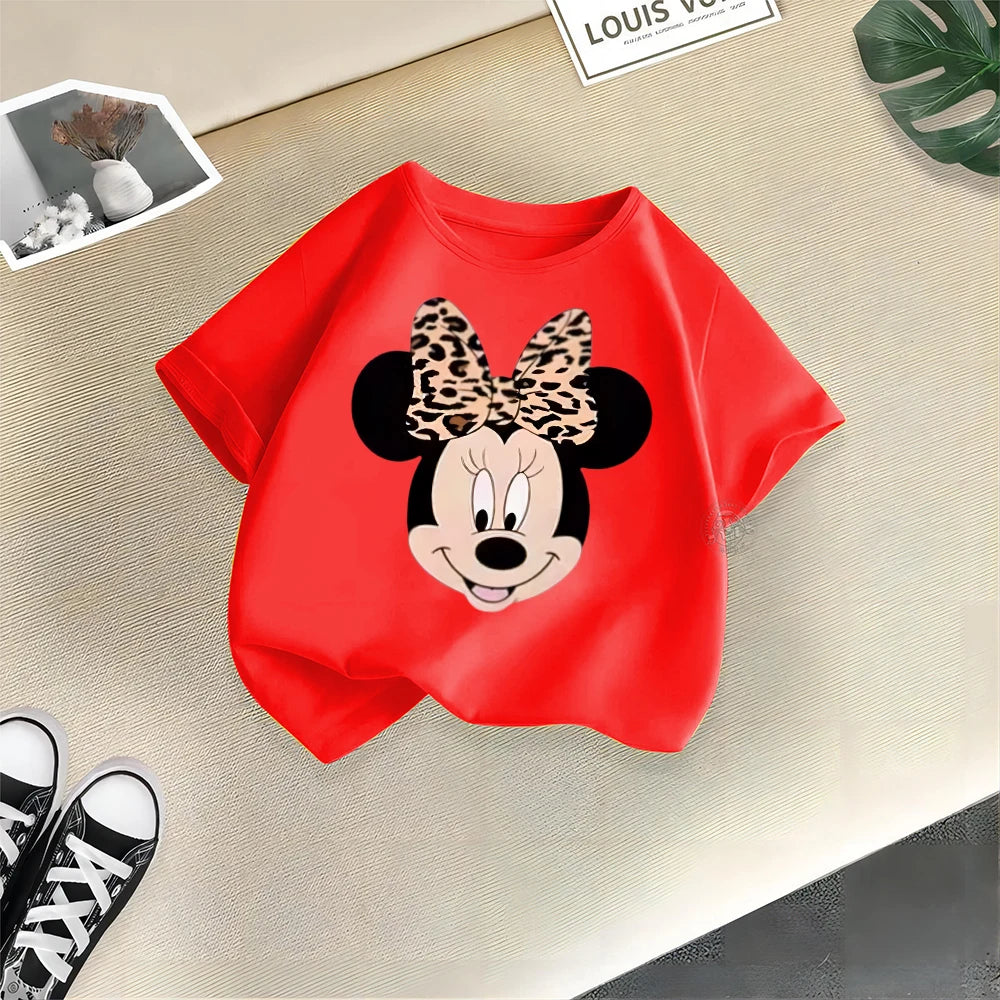 Disney Mickey Minnie Cartoon Printed Boys Girls Street Cotton T-shirt Baby Comfort Crewneck short sleeve top T-shirt top