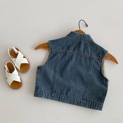 Summer new children's denim jacket 1-5 year old boys and girls retro denim vest Korean version casual versatile camisole vest