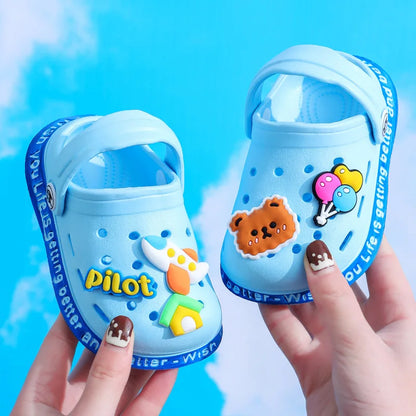 Summer Kids Sandals Children Hole Shoes Slippers Soft Anti-Skid Cartoon DIY Design Hole Baby Shoes Sandy Beach For Boys Girls