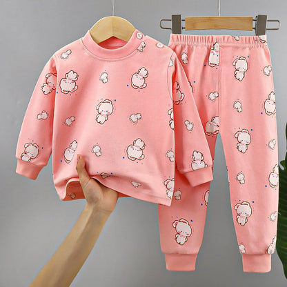 2024 Ins Autumn Children Boys 2PCS Pajamas Set Pure Cotton Warm Full Printed Stretch Kids Girls Sleepwears Toddler Girl Homewear