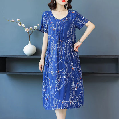 2024 O-Neck Floral Print Boho  Dress Short Sleeve Dress Sundress Robe Women Dresses Summer plus size dress