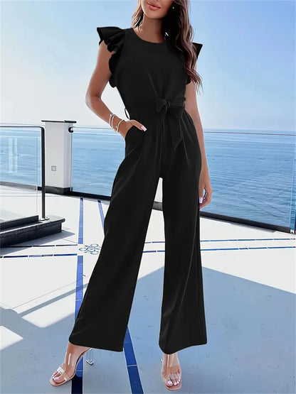 Y.KUKU Women Jumpsuits 2024 Summer Office Clothing Sales Sleeveless Romper With Waist Strap One Pieces Full Length For Women