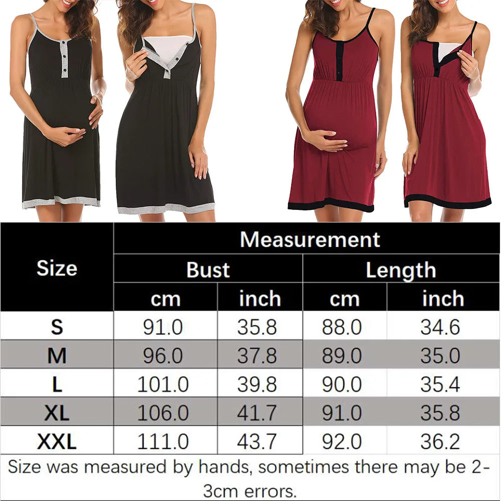 2023 Nursing Nightgown Women's Maternity Dress Button Down Nightdress Sleeveless Breastfeeding Sleepwear Hospital Gown