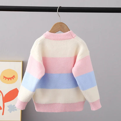 Children Sweaters Autumn Winter Girls Fluff Pullover Sweater Thickend Warm Girls' Cartoon Rabbit O-Neck Full Sleeve Knit Shirt