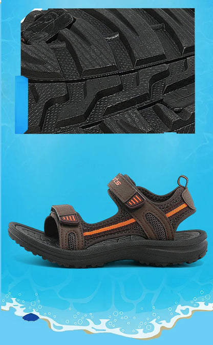 Summer Beach Water Children Sandals Fashion Shoes Lightweight Non-slip Soft Bottom Shading Leather Boys Comfortable