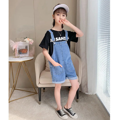 Children's Clothing Girls Summer Denim Overalls Shorts Boys Girls Loose Casual Shorts 2022 New Medium Large Children Thin Short