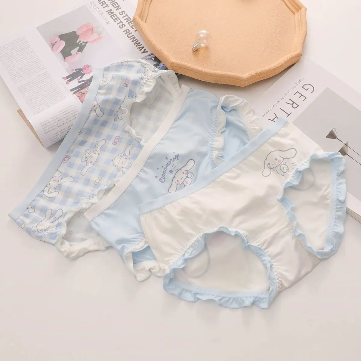 3Pcs/set Kawaii Kuromi Underwear Anime Sanrio Cinnamoroll My Melody Cute Girl Pure Cotton Antibacterial Lace Underpants Briefs