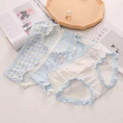 3Pcs/set Kawaii Kuromi Underwear Anime Sanrio Cinnamoroll My Melody Cute Girl Pure Cotton Antibacterial Lace Underpants Briefs