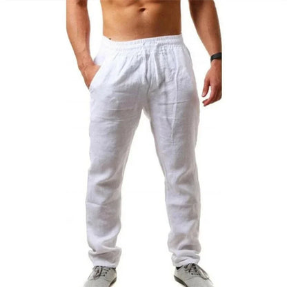 Pants Men Cotton Linen Trousers Joggers Casual Solid Elastic Waist Straight Loose Sports Running Pants Plus Size Men's Clothing