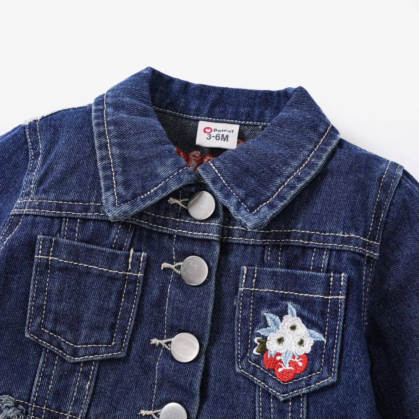 PatPat Baby Girl Childlike Fruit Embroidery  Lapel Denim Jacket