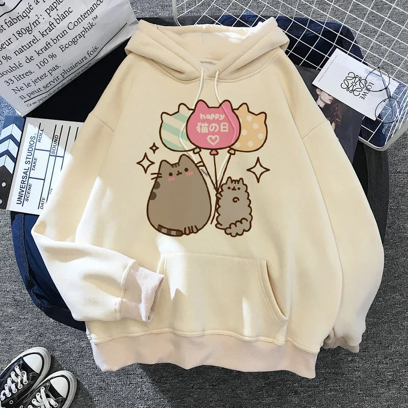 The Cat Hoodie Women Fashion Kawaii Korean Harajuku Sweatshirt Female 90s Cartoon Clothes Female Hood Oversized Girls