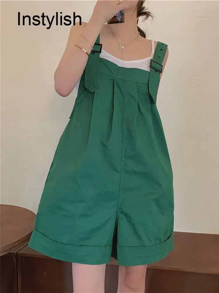 Playsuits Woman Wide Leg Overalls 2023 Spring Summer Sleeveless Adjustable Strap Jumpsuits Elegant Korean Harajuku Rompers