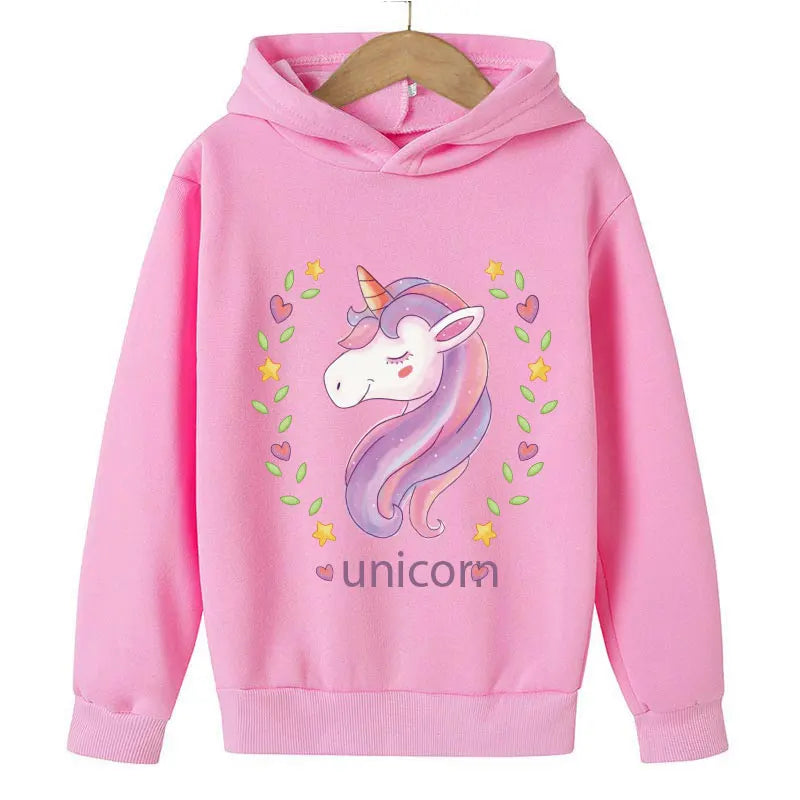 Unicorn Cartoon 2D Pattern Printing 2024 Children Girl Hooded Tops fit 4-14 years old kid Girls Causal Style Fashion Hoodies