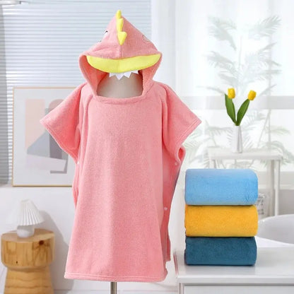 Pink/Dark/Light Blue Cute Cartoon Children's Bath Towel Cape Soft and Absorbent Not Easy to Fall off Hooded Coral Velvet Cape