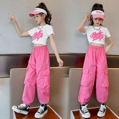 Girl Pants Kids Clothes Hip Hop Joggers Cool Cargo Clothes Teenage Straight Trousers High Waist Vintage Casual Streetwear Baggy