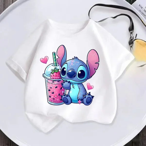 Disney Lilo Stitch Children T-Shirt Kawaii T Shirt Anime Cartoons Children Casual Clothes Tee Shirt Kid Girl Boy Fashion Y2K Top