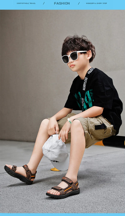 Summer Beach Water Children Sandals Fashion Shoes Lightweight Non-slip Soft Bottom Shading Leather Boys Comfortable