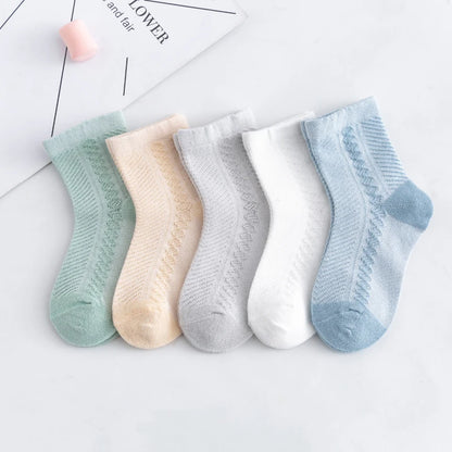 Children's Socks Summer Thin Style Boys Mid Length Socks Mesh Socks Kids Solid Color Sweat Wicking Breathable Cotton Socks