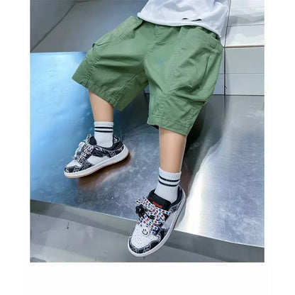 Kids Cargo Short Pants Boys Sports Pants Big Children Hip Hop Joggers Shorts Teenage High Waist Thin Streetwear Baggy Shorts